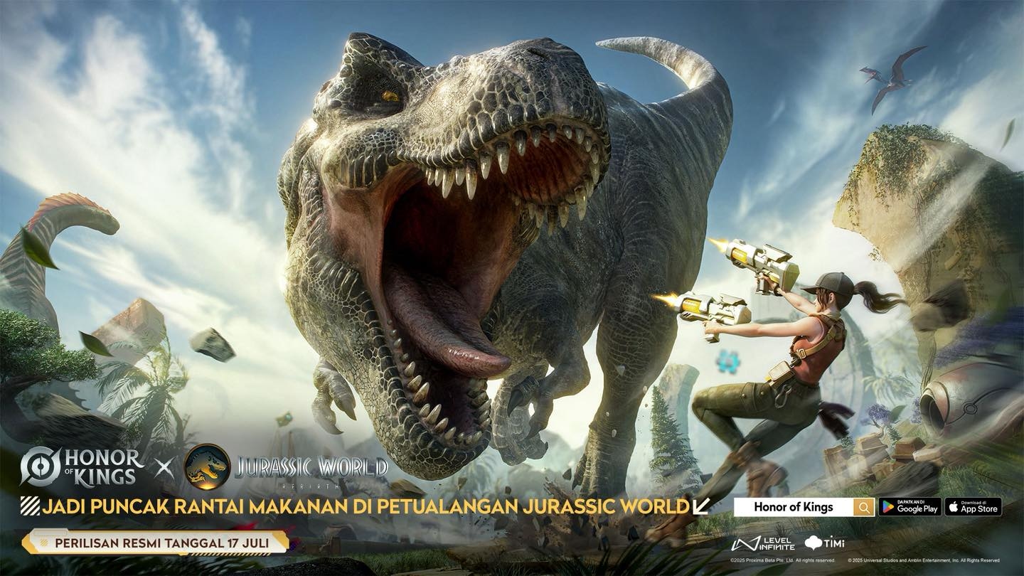 HoK x Jurassic World Rilis 17 Juli! Siap Gacha Skin T‑Rex?