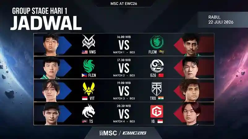 Jadwal MSC x EWC 2026 Hari Pertama Resmi Dimulai, Team Vitality dan Falcons Siap Bertanding