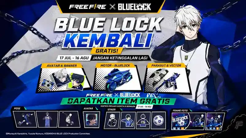 Event Free Fire x Blue Lock, Item Gratis Rin Itoshi Siap Diburu Mulai 17 Juli 2026